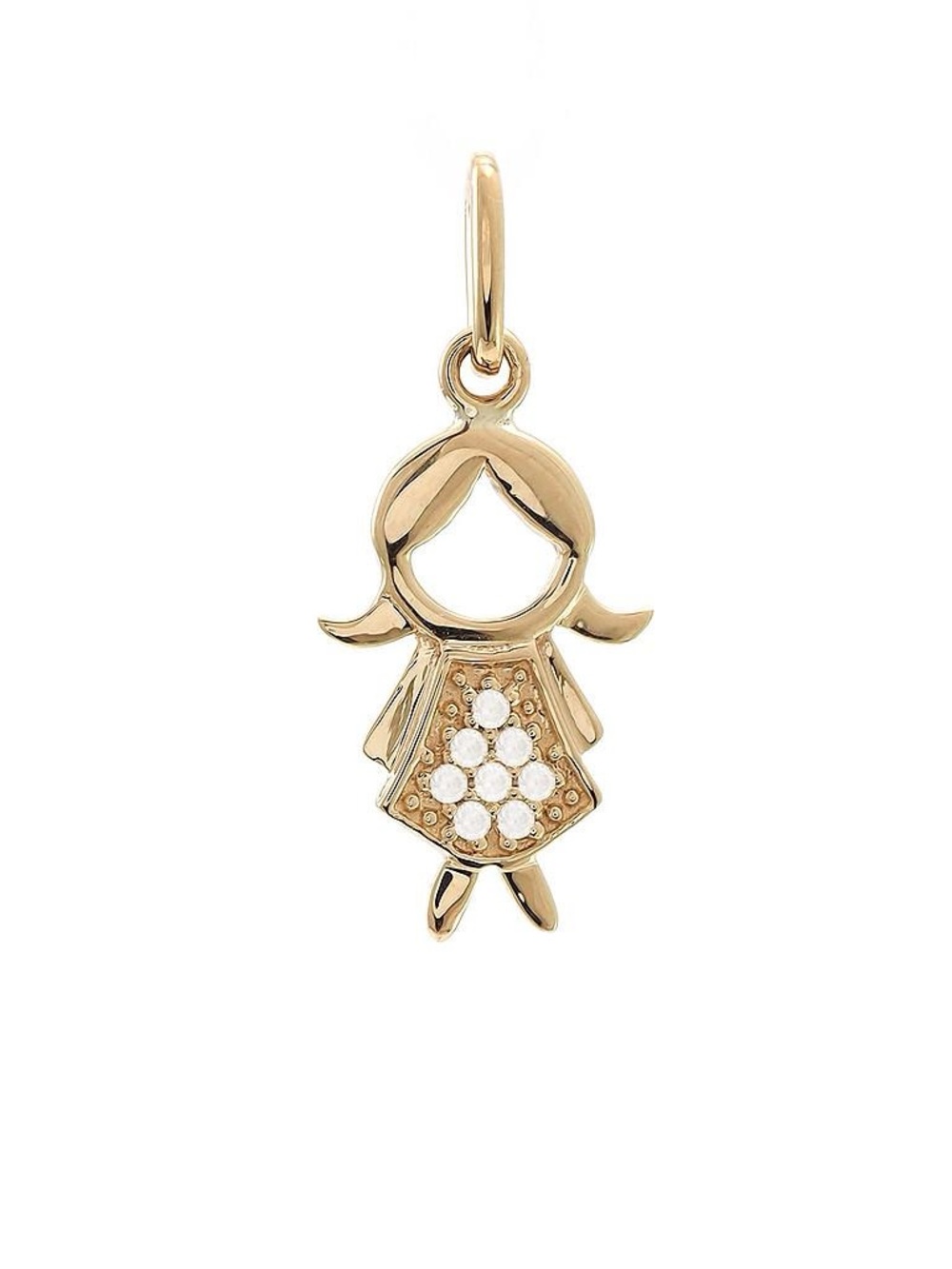 14K Real Yellow Gold Permanent Single Micro Pave Diamond Girl Pendant 7X18mm